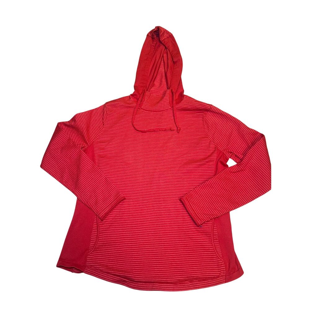 Duluth Trading Co Womens XL Red Striped CoolMax‎ Hooded Pullover Sweatshirt